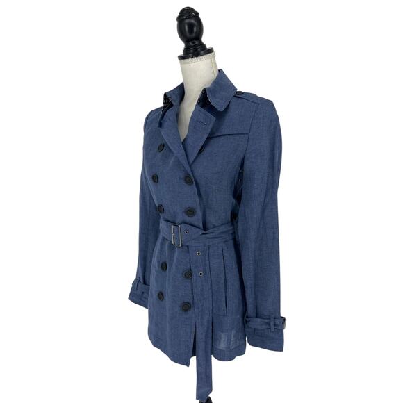 Burberry Brit 100% Linen Short Trench Coat in Blue - Picture 6 of 16